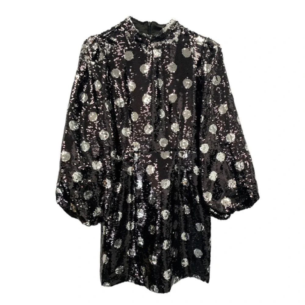 Sister Jane Olympic Sequin Mini Dress Black/Silver Sz S - Picture 6 of 13